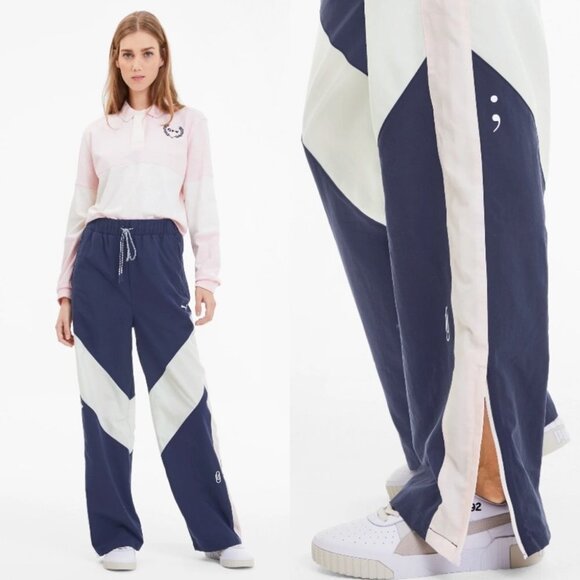 Selena Gomez Puma Bold Rugby Track Pants Oversized Blue White Size XS Stretch - Picture 4 of 16